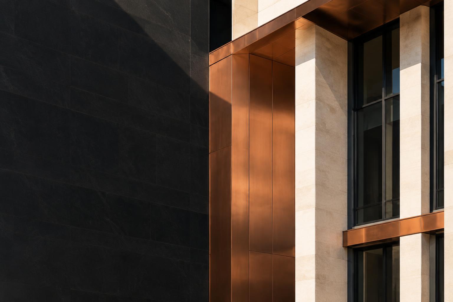 Modern corporate architecture with structured geometric lines